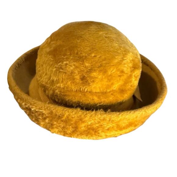 VTG MOD Duchess Italian Wool Felt Faux Fur Cloche Bucket Cossack Style Hat Amber main image 5